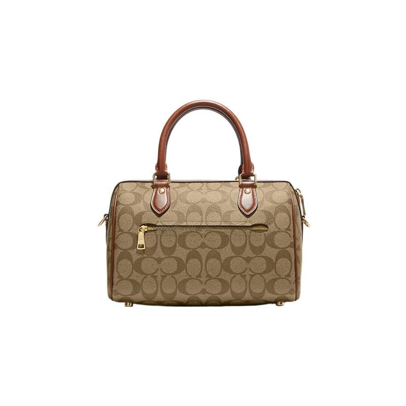 Coach Rowan 25 Classic Presbyopia Zipper Closure Canvas and Leather Boston Bag Briefcase Shoulder Crossbody Handbag Medium Women's Brown