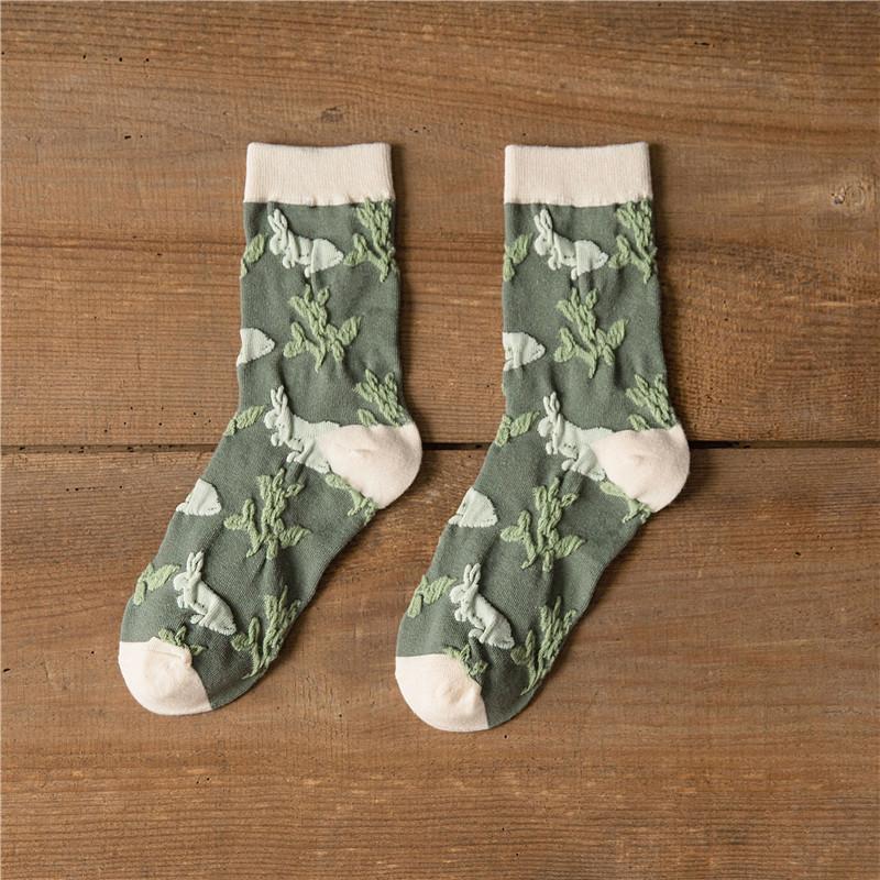Blue Socks Flower Print Vintage Long Socks Women Japanese Fashion Harajuku Retro Streetwear Sweet Girls Kawaii Cute Crew Socks
