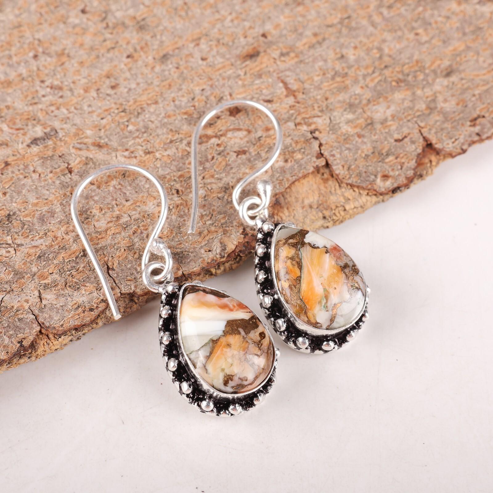 

Orange Copper Turquoise Gemstone 925 Sterling Silver Jewelry Boho Earrings 1.41 EE-97-36