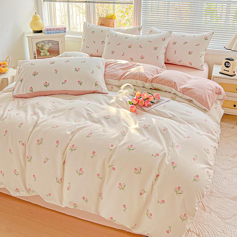 Washed Cotton Single-sided Printing Duvet Cover Single Person Student Dormitory BedSheets Four Season Universal Machine Washable Household Bedding Set