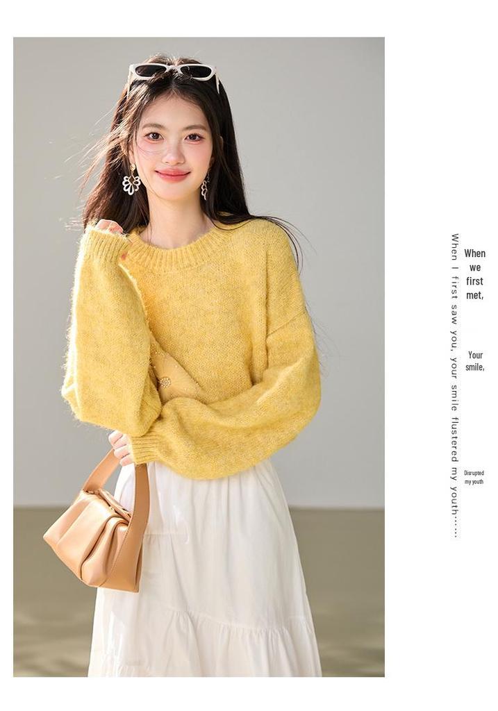 2026 Autumn Round Neck Soft Fluffy Knit Sweater - Sweet Lazy Style