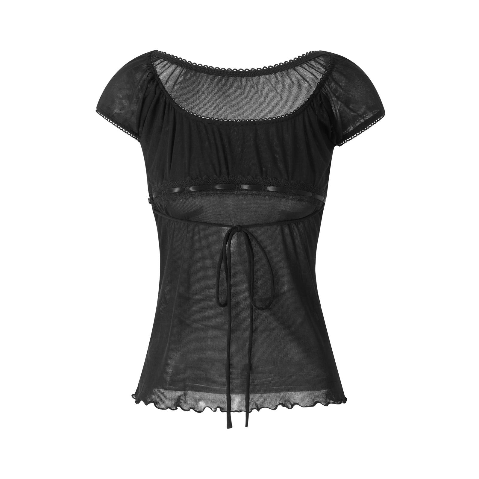 

Женские кружевные топы с цветочным узором, футболка с короткими рукавами и глубоким вырезом на завязках, женская одежда с открытыми плечами XL чёрный