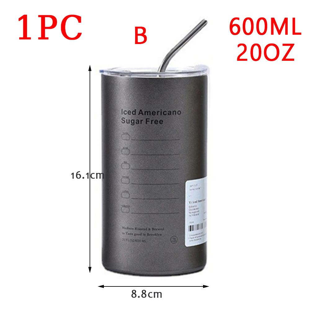 

Портативная чашка-термос на 600 мл, кофейная кружка из нержавеющей стали 304, термостойкая герметичная бутылка для воды с изолированной соломой бутылкой, посуда для напитков 600ML
