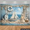 2D Wooden Cabin Sailboat Background Fabric, Lifebuoy, Anchor, Lighthouse, Starfish, Shell, Floating Bottle Decoration, Polyester