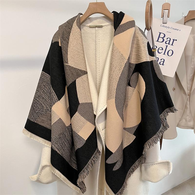 Winter Thick Warm Double Cashmere Scarf Shawl For Women Fashion Lady Long Camellia Temperament Blanket Bandana