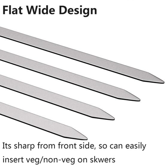 10Pcs Barbecue Skewers for Grilling Flat Stainless Steel Kebab Sticks Reusable BBQ Grill Sticks for Meat Chicken