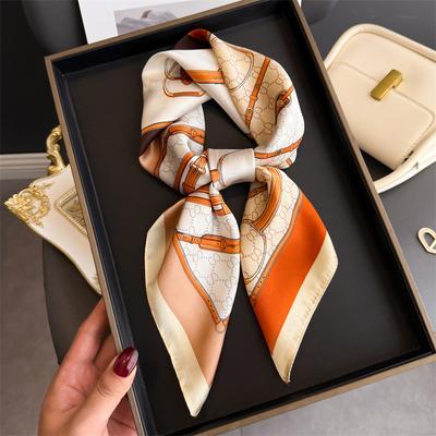 European and American Retro Harness Printing Silk Scarf Square Scarf High-end Shawl Sunscreen Neck Small Square Scarf Headscarf Women's Scarf
