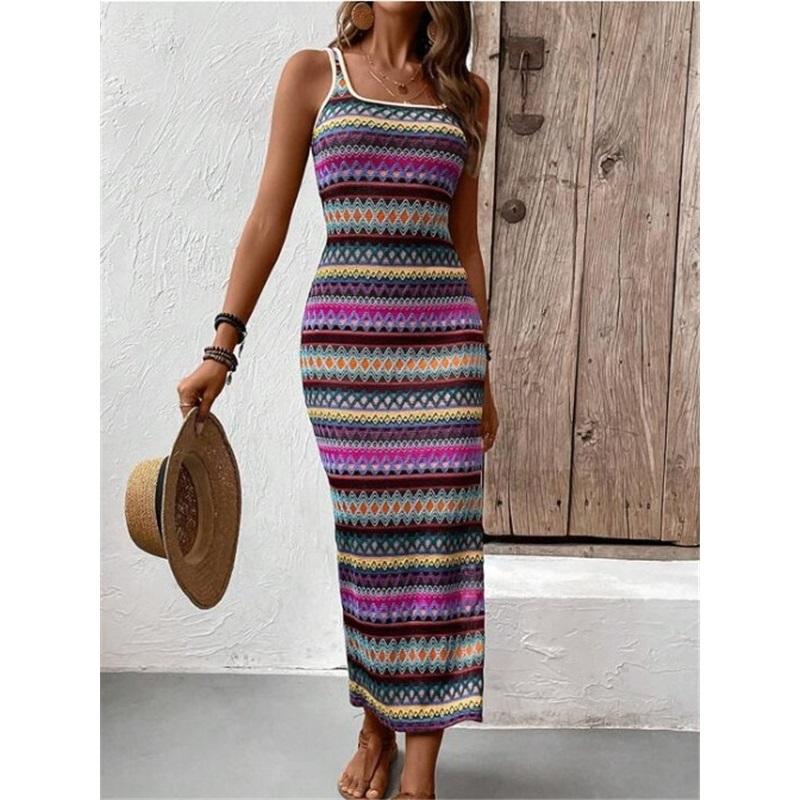 

Уличная мода повседневное полосатое платье без рукавов с квадратным воротником для женщин L фиолетовый