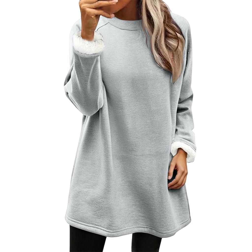 Women's Fashion Casual Home Plush Color Round Neck Sweatshirt