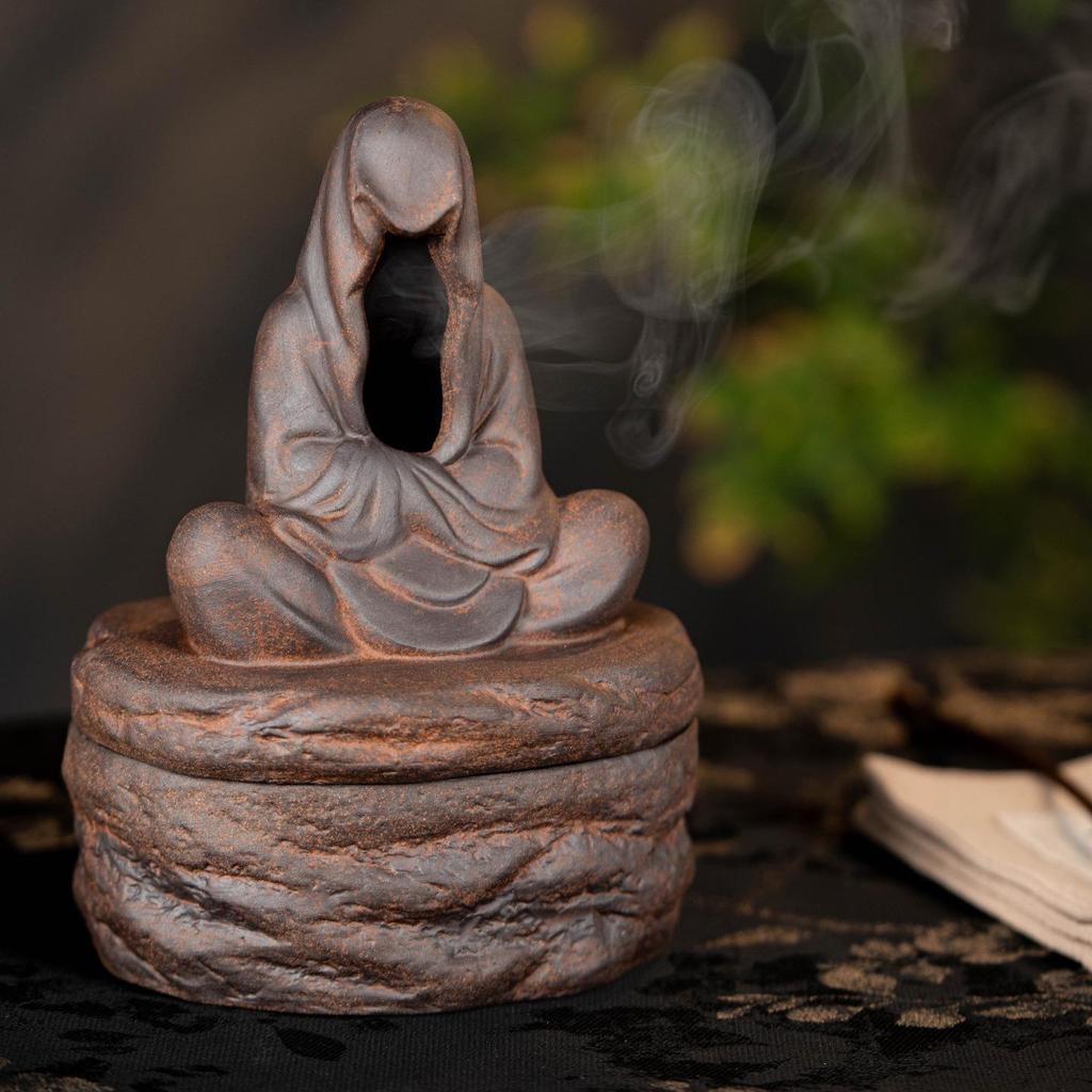 Ceramic Zen Incense Burner: Indoor Aromatherapy & Tea Table Decor for Agarwood and Sandalwood Coils, Chinese Coarse Pottery Design.