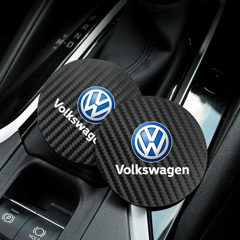 For Volkswagen VW 2Pcs Car Coasters Carbon Fiber Cup Holder Mat For VW Golf Passat b6 Jetta Car Interior Accessories Decorative Coasters keychain