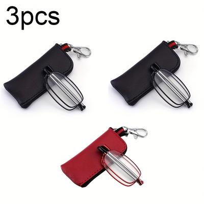 1 3-piece Set Men Women Reading Glasses Foldable Portable with Zipper Pocket and Foot Antenna