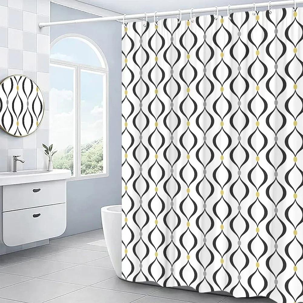 Nowoczesne Zasłony Prysznicowe z Geometrią 3D Zestaw Czerwony Pomarańczowy Szary Żółty Krata Tkanina Akcesoria Łazienkowe Czarne i Szare Zasłony Kąpielowe