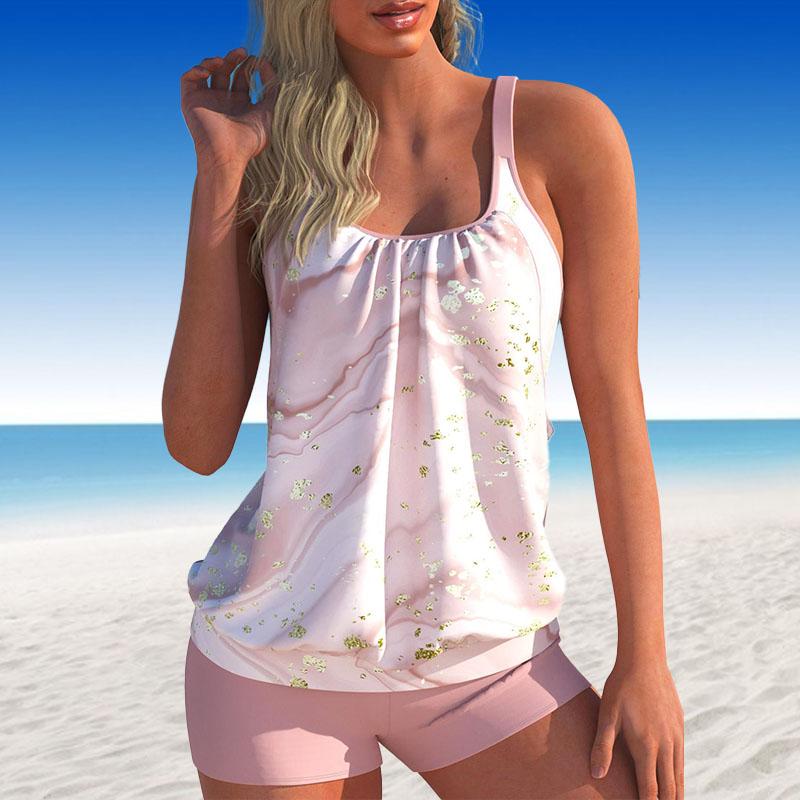 Costume da bagno da donna Tankini Costume da bagno 2 pezzi Blu scuro Stampa a strisce granulari Costumi da bagno per le vacanze