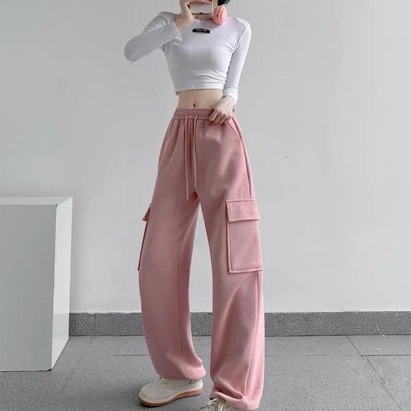 Overalls Women's Loose Casual Sweatpants Autumn and Winter New High-waisted and Thin Drawstring Tied Wide-leg Pants