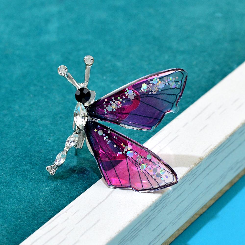 Transparent Color Butterfly Brooches for Women Rhinestone Insect Pin 3 Color Available Allpy Material Winter Jewelry