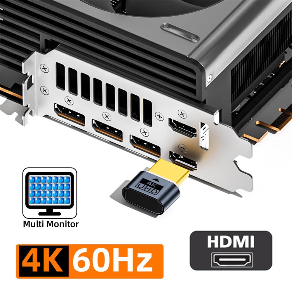Cablecc 4K HDMI Virtual Display Adapter with DDC EDID Dummy Headless Ghost Display Emulator for HDTV 1.4 Plug, 4K@60Hz