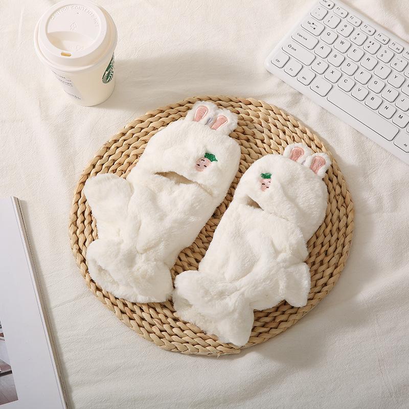 Flip half finger cute rabbit autumn and winter plush gloves female warm thickened student writing cycling gloves tide