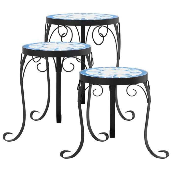 VidaXL Supports pour plantes 3 pcs bleu et blanc céramique, table de plantes, support de plante d'extérieur, table d’appoint 4003394