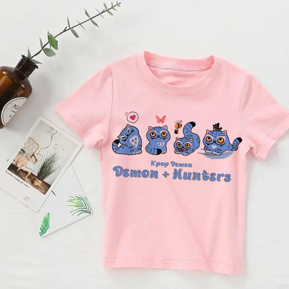 Girl Boy Clothes KPop Devil Hunter Summer T-shirt Cartoon Print Cool T-shirt Children's Harajuku Top