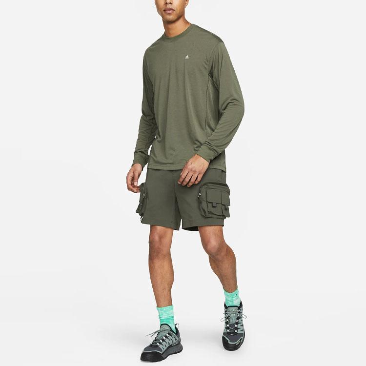 Nike Dri-FIT ACG Goat Rocks Embroidered Logo Crew Neck Loose Long Sleeve T-Shirt Men Tops Olive-Green DO9269-325