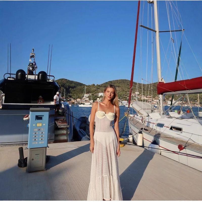 European and American Design Flower Lace Large a Swing Perspective Sling Solid Frill Dress