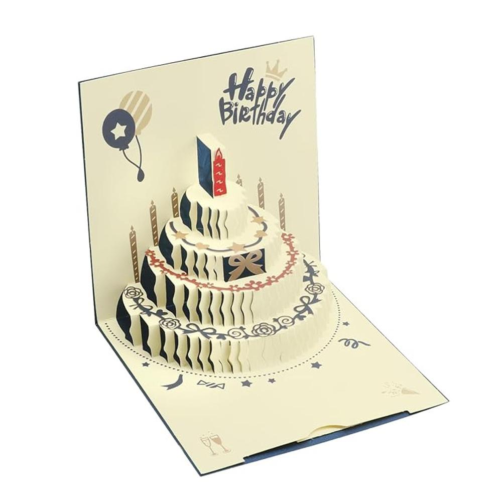 With Envelope 3D Happy Birthday Card Folding Birthday Cake Card Gift Message Cards  Birthday Party