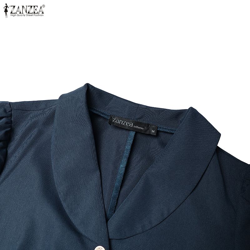 ZANZEA Women Casual Turn Down Collar Long Sleeve Loose Dress