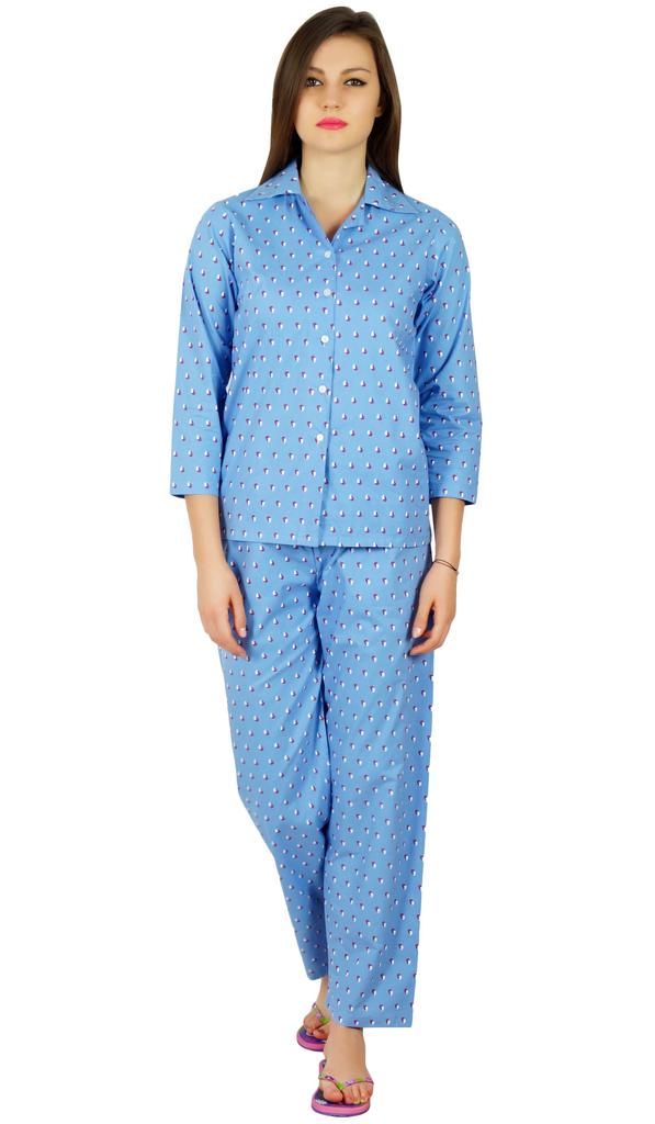 Bimba Womens Cotton Night Wear Printed Pajama Set Full Sleeve Shirt with