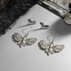 SHIXIN 2 Pair Gothic Moth Bat Skull Pendant Earrings for Women Retro Butterfly Drop Earrings Set Halloween Jewelry Accessories