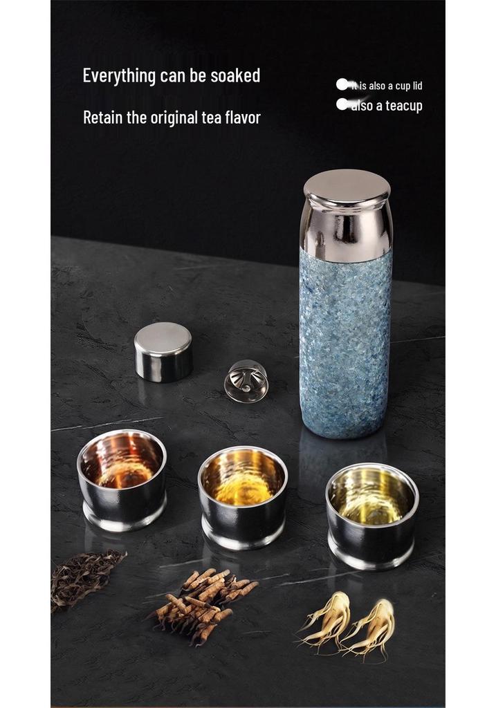 Pure Titanium Insulated Cup with Magnetic Lid - Antibacterial Tea & Water Separation, Direct Lift, Gift Box Packaging for Business or Health Use.