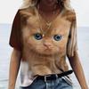 Summer V-neck 3D Kawaii Cat Printed Top Fashionable Casual Short Sleeved Women's T-shirts