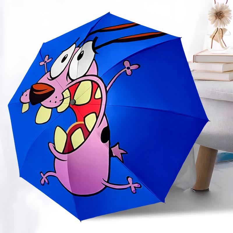 1PC Courage the Cowardly Dog Automatic Open/Close Folding Umbrella, Windproof 8 Ribs Construction, Lightweight Travel Umbrella, Ideal Gift 0902024
