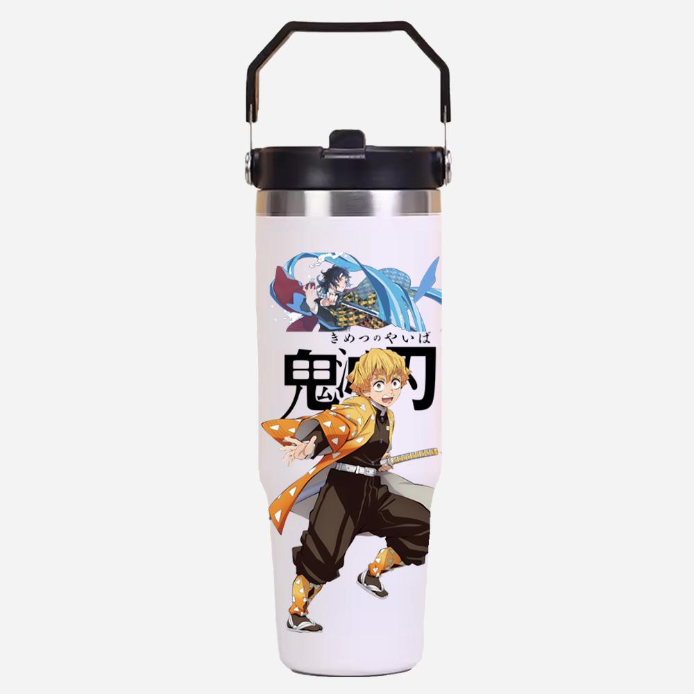 30oz Anime Demon Slayer Printed Simple Solid Color Stainless Steel Thermos Water Cup Thermal Insulation Cold Ice Cup Kid Gift