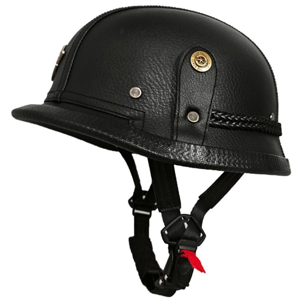 Electric Car Half Helmet Men and Women Four Seasons Cruise Retro German Leather Helmet Handmade Helmet