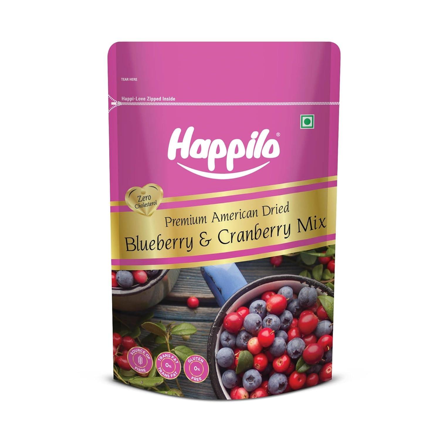 Чернично-клюквенный микс (200 г),  Premium American Dried Blueberry & Cranberry Mix,  Happilo