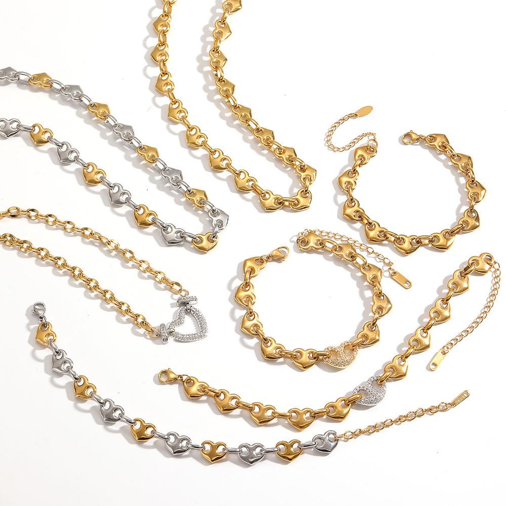 Heartshaped Pig Nose Chain Necklace 18k Gold Plated Stainless Steel Jewelry For Ladies