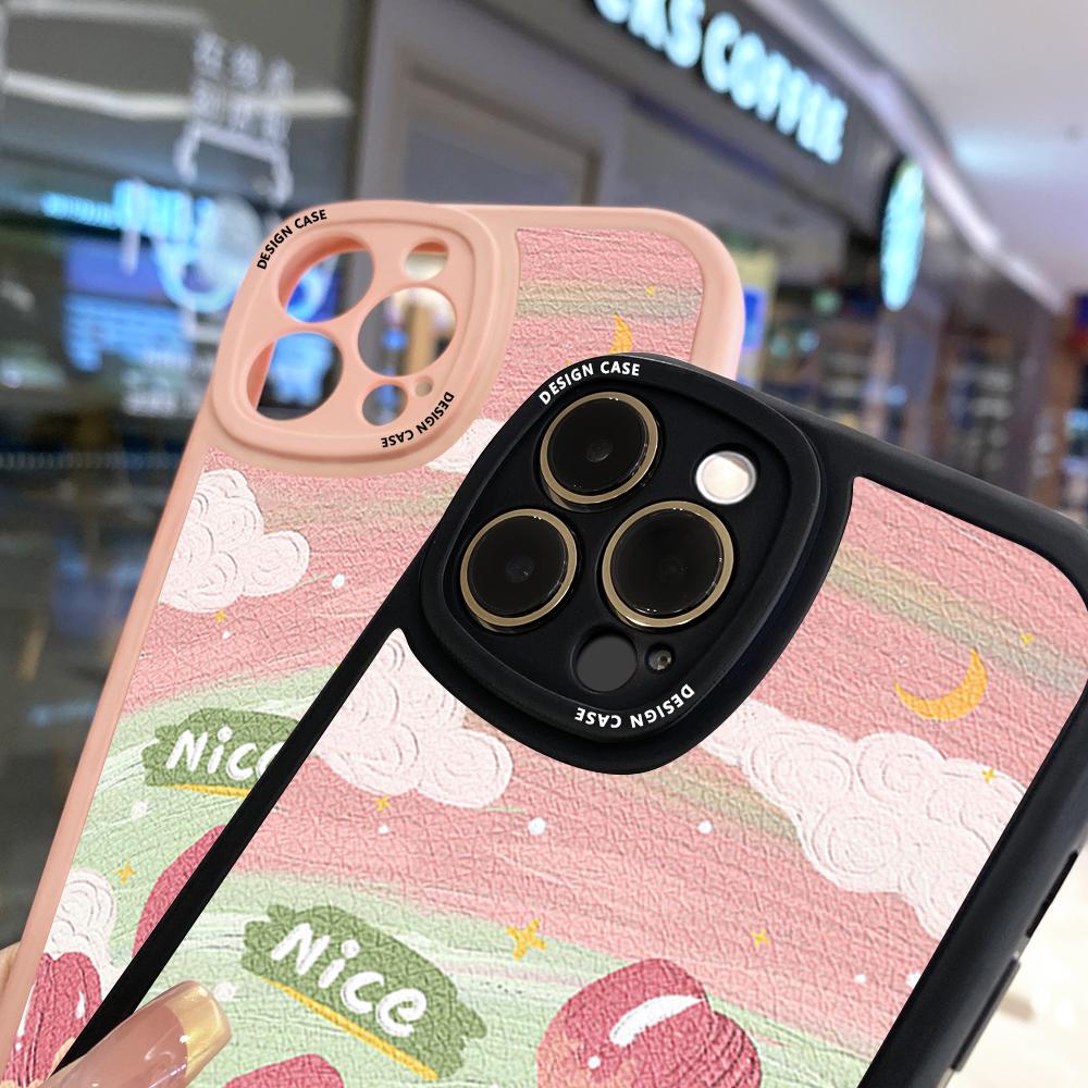 Slim Skin Feeling Cartoon Pink Flowers Soft Silicone PU Leather Cover Phone Case for iPhone Samsung Huawei Honor Xiaomi Redmi OPPO Realme Vivo