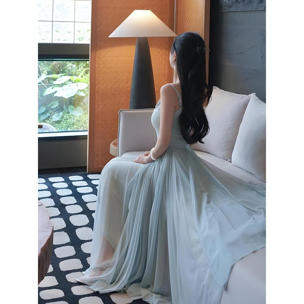 

Летнее платье-сарафан большого героического темперамента зеленое летнее банкетное маленькое платье с приталенной талией и сеткой для женщин XL- (recommended 110-60kg)