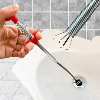 Flexible Stainless Steel Drain Pipe Cleaner with Four-Claw Grip for Hair & Debris Retrieval