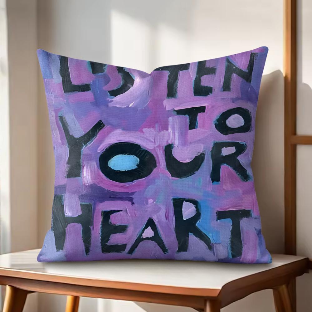Creative Watercolor Words Cushion Cover Natural Linen Organic Fabric DoubleSided Printing Couch Pillow Covers Home Decor