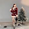 2025 Winter Women's Chic Red Christmas Set: New Year Patchwork Jacket & Skirt