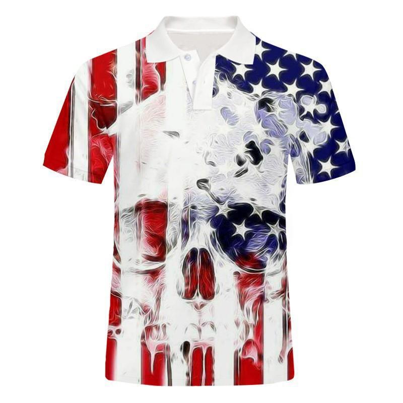 Trendy flame print short-sleeve polo shirt, great for casual daily wear.