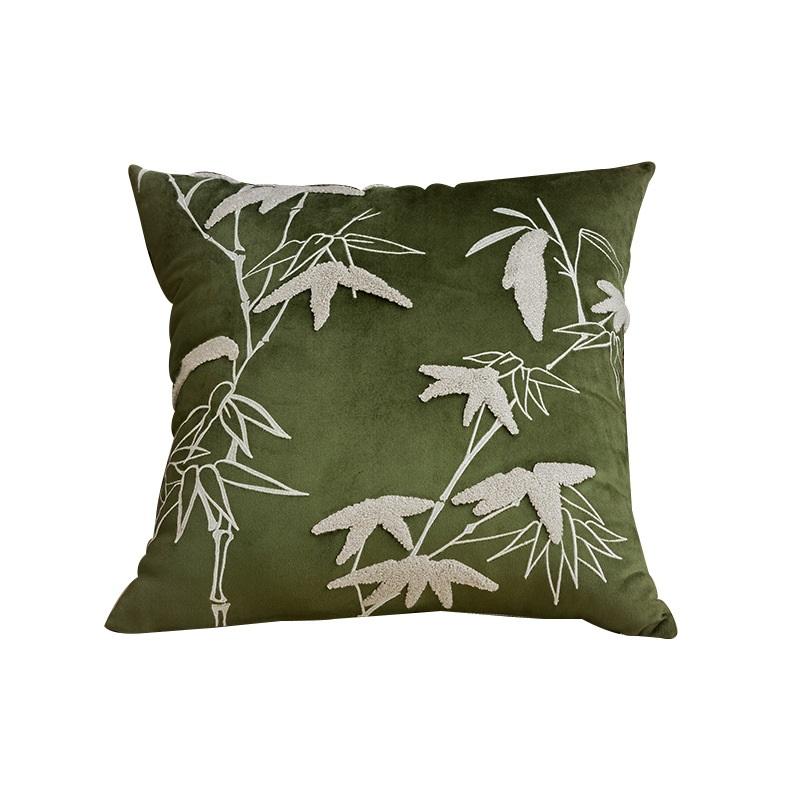 Chinese Bamboo Leaf Embroidered Pillow Cover Modern Luxury Sofa Cushion Cover Bedside Soft Pillowcase Decorative Pillowcase