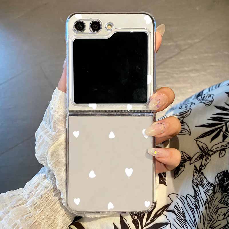 Samsung Galaxy Z Flip 7 6 5 4 3 uchun Sevgi Yuragi Bosmalari bilan Shaffof Buklanadigan Telefon G'ilofi Samsung Z Flip7 Flip6 uchun Qattiq Shaffof Qopqoq