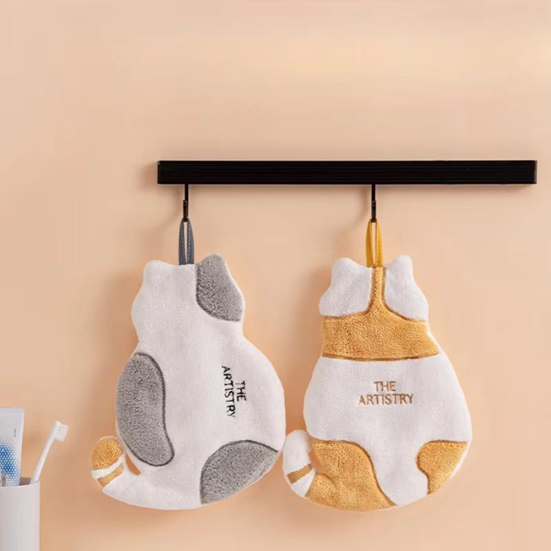 1 Stück Niedliche Katze Hängendes Handtuch Küchen-Handtuch Badezimmer Weiches Saugfähiges Taschentuch Wischhandtuch Cartoon Kinderhandtücher