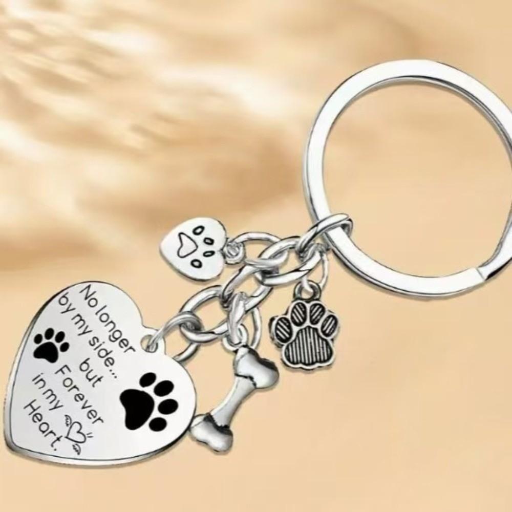 Stainless Steel Dog Tag Key Chain Love Heart Pet Animal Keyring  Pet Memorial