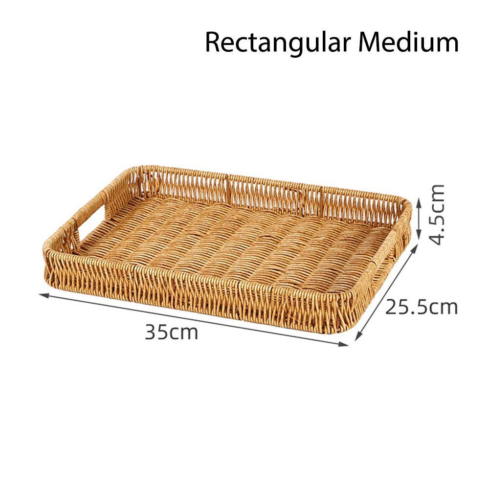 Food Plate Handwoven Plastic Rattan Storage Tray Round Shape Fruit Vegetable Cake Imitation Wicker Rattan Threads Basket