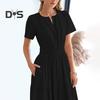 Women's Summer Maxi Dress Casual V-Neck Short Sleeve Tiered Flowy Dress Smocked Waist Pleated Long Dress