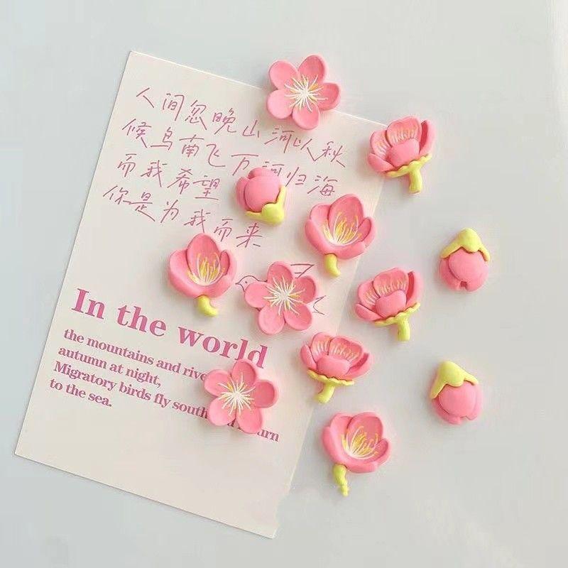12pcs Fridge Magnet Pink Flower Resin Decorative Refrigerator Magnets Creative Whiteboard Cartoon Magnetic Sticker Aimants Frigo